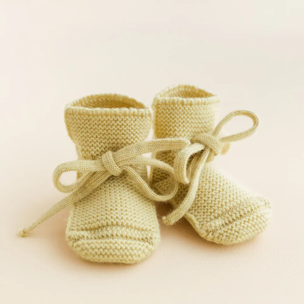 Hvid Baby Strickschuhe Booties Light Yellow