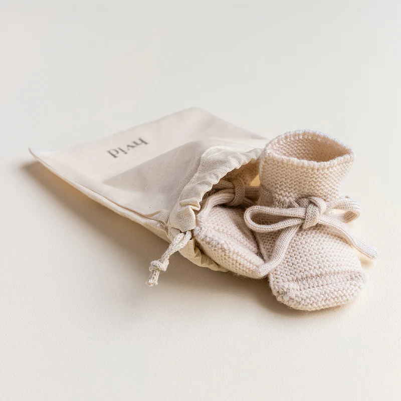 Hvid Baby Strickschuhe Booties Cream - Image 2