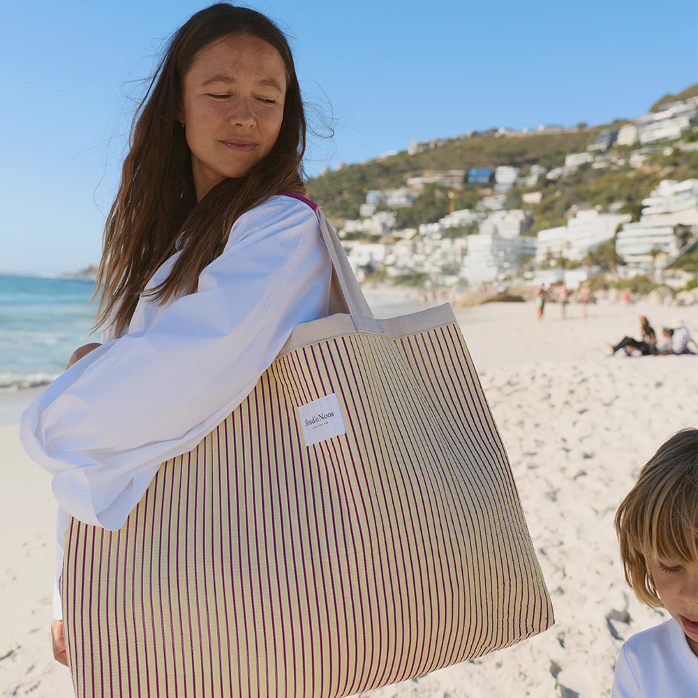 Studio Noos  Beach Bag 'Poplin' Butter Yellow Striped - Image 4