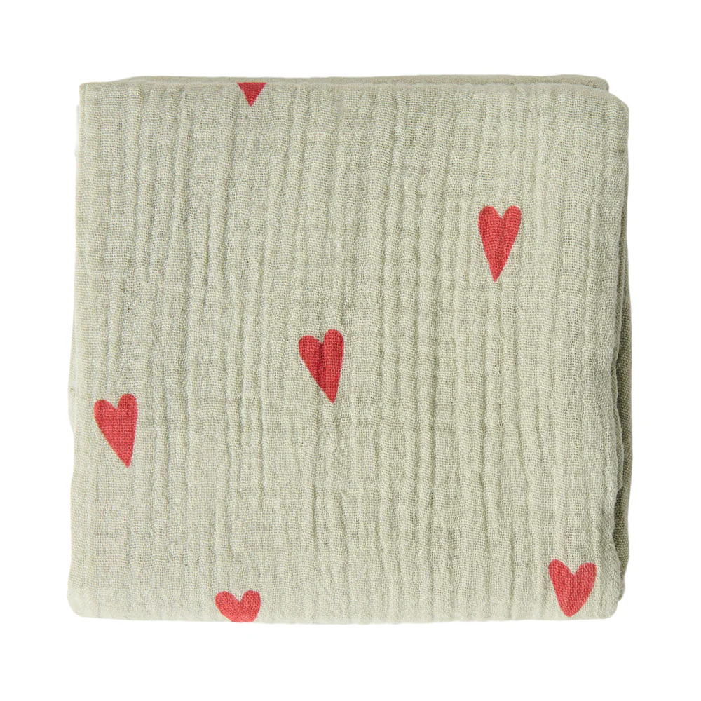Studio Noos Mulltuch 'Hearts' 70 x 70 cm Green - Image 3