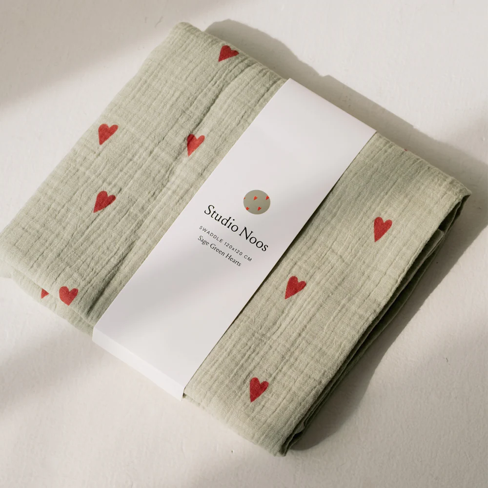 Studio Noos Mulltuch 'Hearts' 70 x 70 cm Green - Image 5