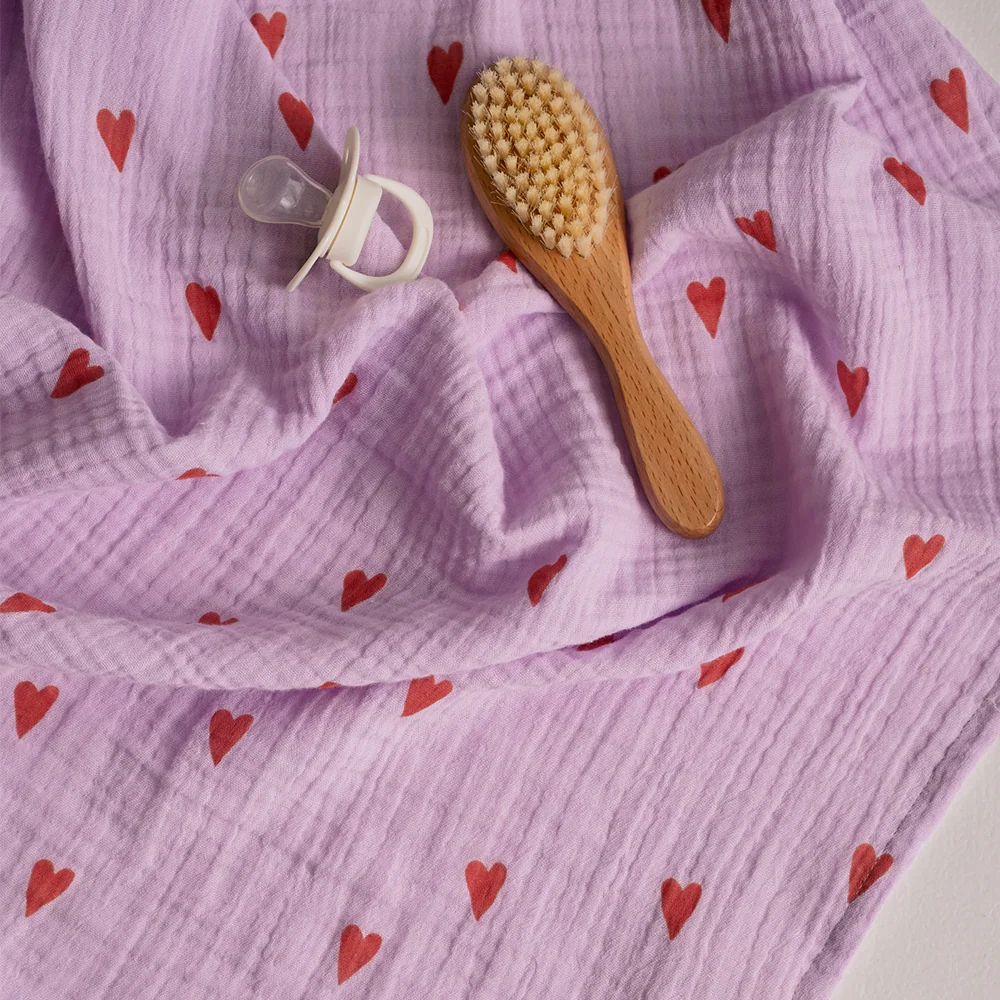 Studio Noos Mulltuch 'Hearts' 70 x 70 cm Lilac - Image 2